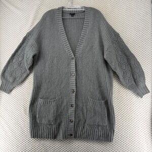 TORRID Boyfriend Cardigan Sweater Gray Knitted‎ Longline Pointelle Sleeve  1X